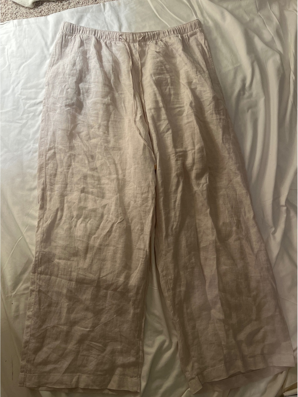 C&C California 100% Linen Wide Leg Pants in Light Beige